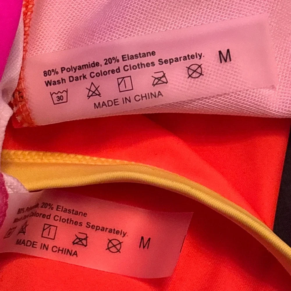 Women's Colorblock Racerback High Waist Bikini Swimsuit Pink Orange Size M